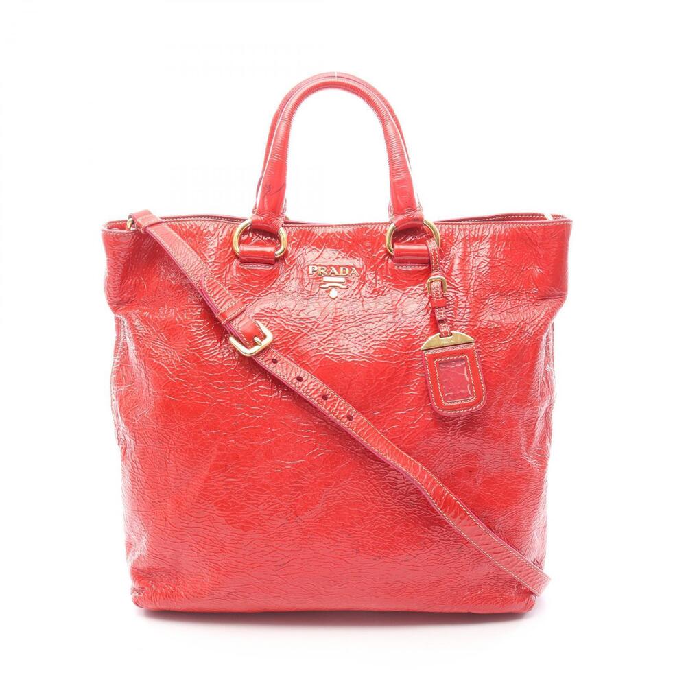 Prada Tote Tessuto Saffiano Bag Patent Vernis Leather Red